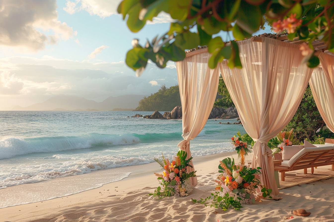 DJ ou groupe live animant un mariage aux Seychelles  
Célébration musicale romantique sur une plage seychelloise