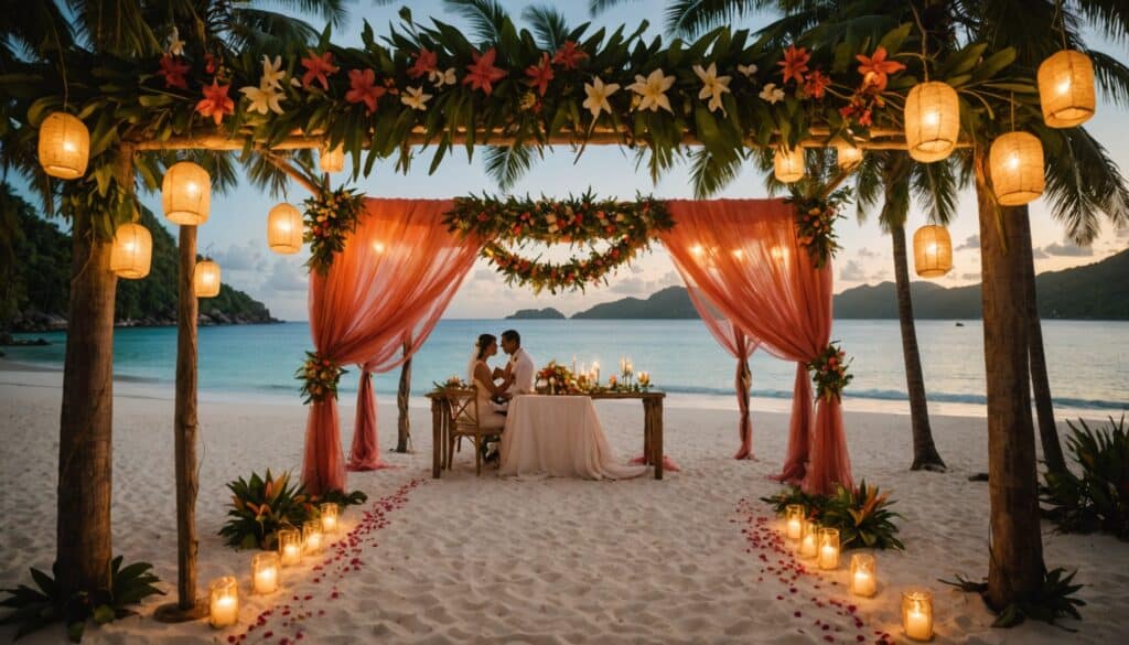 Ambiance romantique pour un mariage aux Seychelles