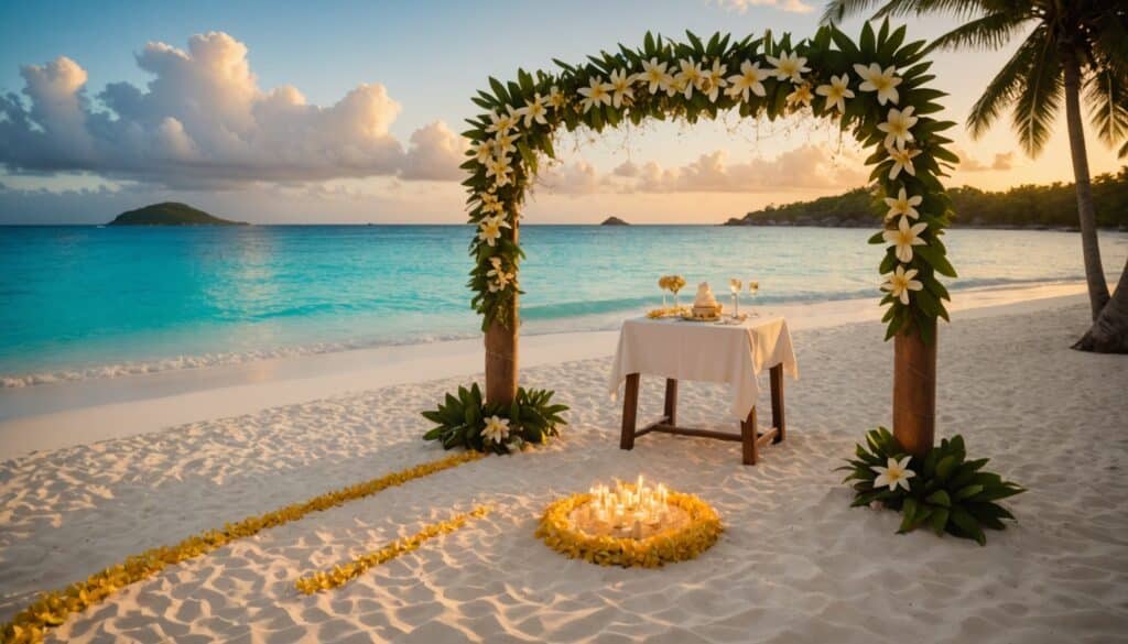 Cérémonie romantique sur une plage aux Seychelles