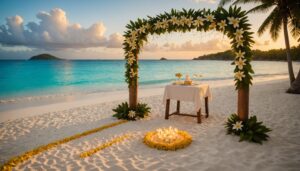 Cérémonie romantique sur une plage aux Seychelles
