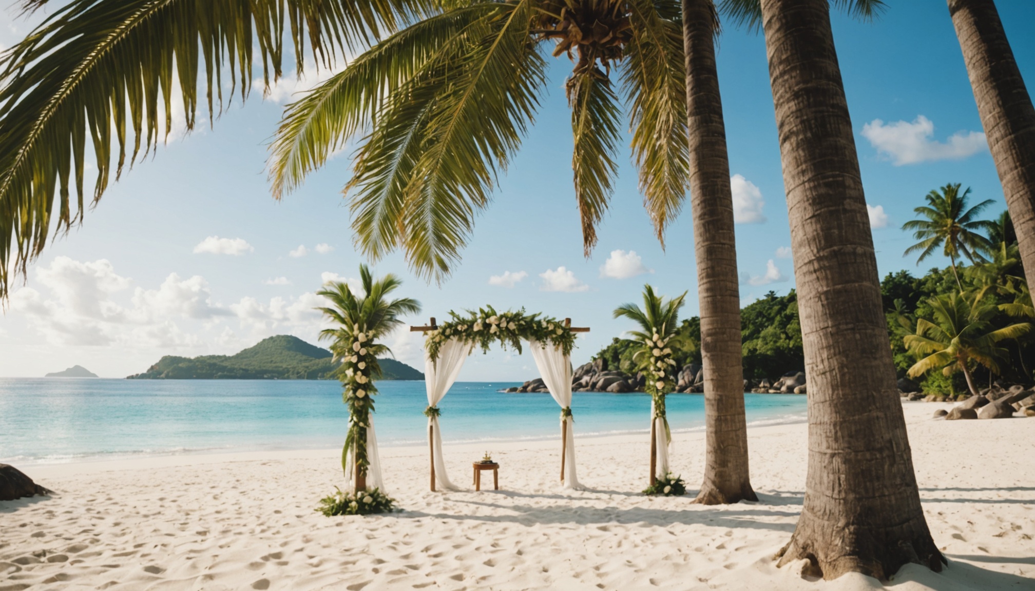 Mariage romantique sur plages paradisiaques seychelloises  
Cérémonie en plein air entourée de paysages tropicaux