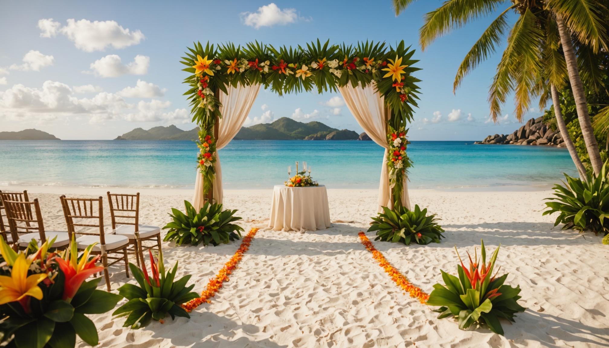 Cérémonie romantique sur une plage des Seychelles