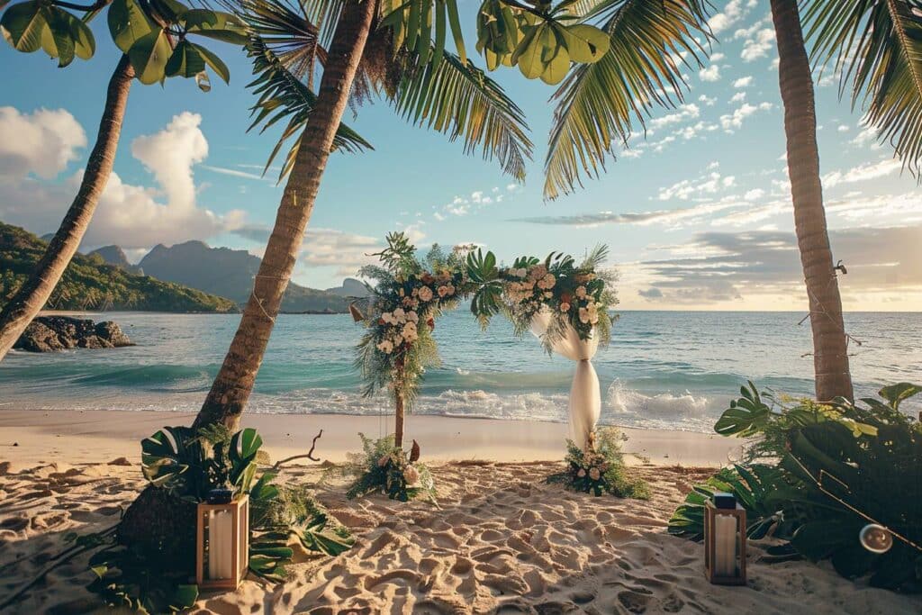 Vidéaste capturant un moment de mariage aux Seychelles